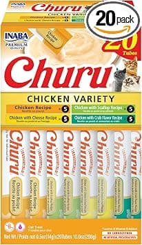 INABA Churu Lickable Purée Cat Treats, Chicken Variety Box, 20 x 0.5 oz Tubes